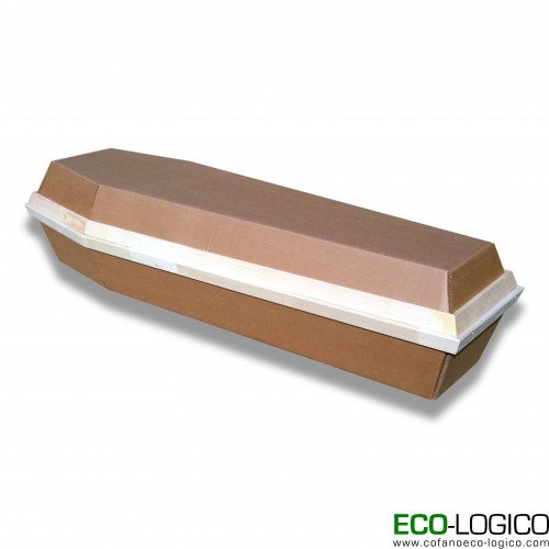 Cofano mortuario in cellulosa bordo legno monoblocco avana biodegradabile.